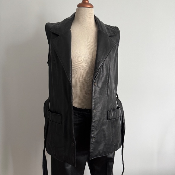 Dimitri - Black Leather Belted Vest - Picture 6 of 9